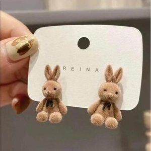 Fluffy Rabbit Stud Earrings